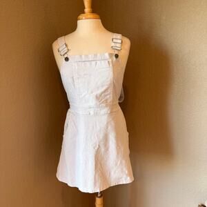 Casual Cream Elastic Waist Overall Corduroy Dress One Size